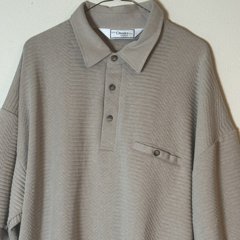 Classics by Palmland XXL Polo Shirt Tan Beige Textured Short Sleeve Pocket